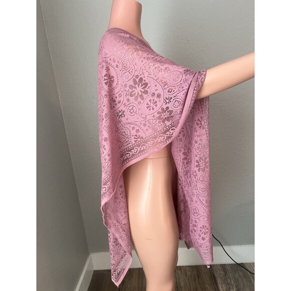 Peach pink Lace floral Open Front Kimono Beach Coverup Lightweight relaxed #211 - Picture 3 of 15